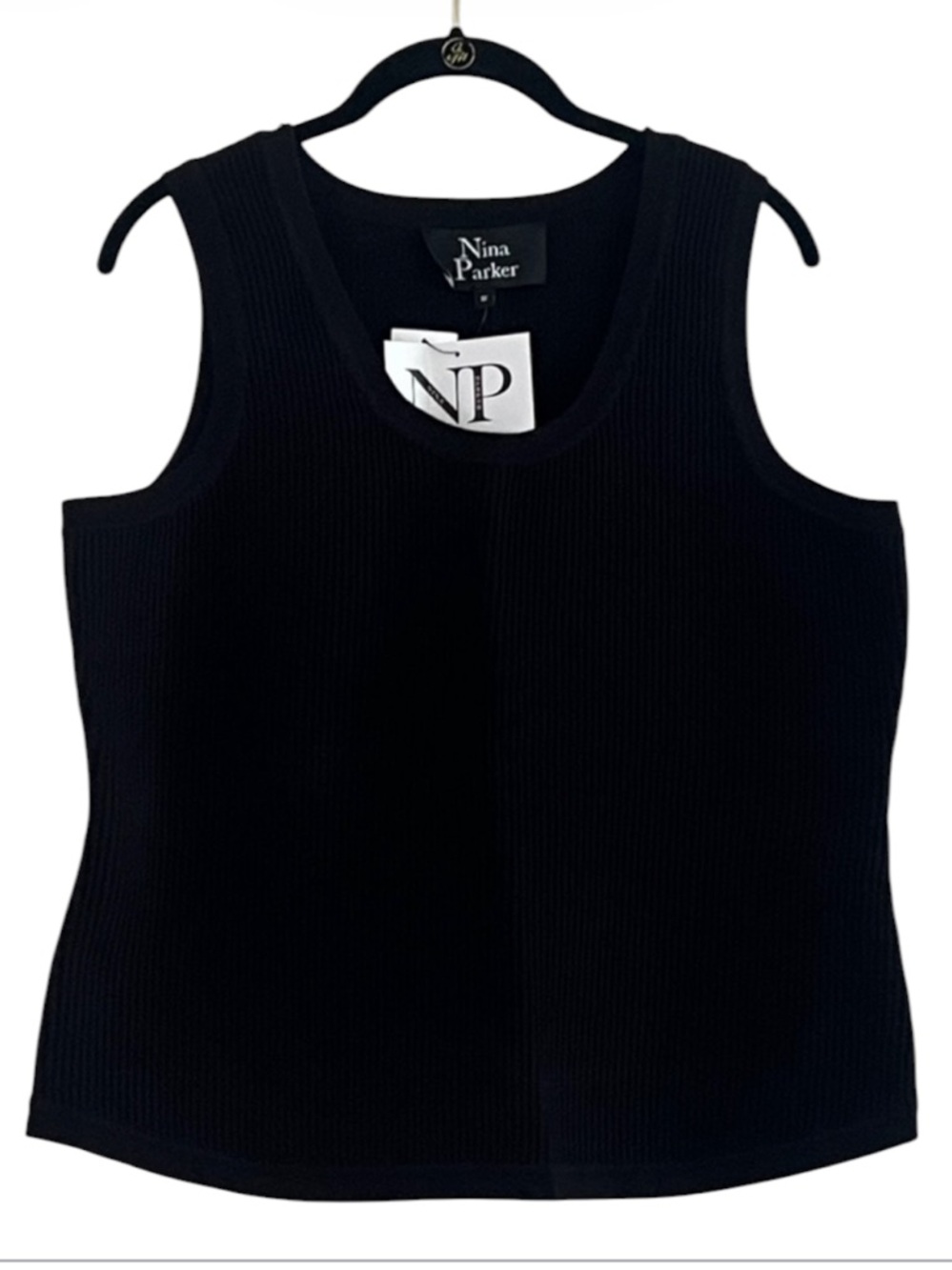 Nina Parker Sleeveless Black Ribbed Knit Top Size 1X NWT